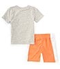 Color:Grey Heather - Image 2 - Little Boys 2T-7 Short Sleeve Logo Graphic Jersey T-Shirt & Coordinating Mesh Shorts Set