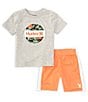 Color:Grey Heather - Image 3 - Little Boys 2T-7 Short Sleeve Logo Graphic Jersey T-Shirt & Coordinating Mesh Shorts Set