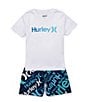 Color:White - Image 1 - Little Boys 2T-7 Short Sleeve One & Only T-Shirt & Allover-Printed Mesh Shorts Set