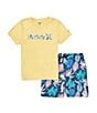 Color:Blue - Image 1 - Little Boys 2T-7 Short Sleeve Printed Logo T-Shirt & Toucan/Palm-Printed Board Shorts