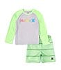 Color:Bright Green - Image 1 - Little Boys 2T-7 Long Sleeve UPF 50+ Raglan Rashgaurd & Swim Shorts Set