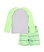 Color:Bright Green - Image 2 - Little Boys 2T-7 Long Sleeve UPF 50+ Raglan Rashgaurd & Swim Shorts Set