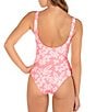 Color:Coral - Image 2 - Max Flower Scrunch Texture Jacquard Scoop Neck Moderate One Piece Swimsuit