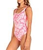 Color:Coral - Image 3 - Max Flower Scrunch Texture Jacquard Scoop Neck Moderate One Piece Swimsuit