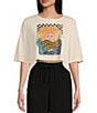 Color:Cream - Image 1 - Oversized Psychedelic Surf Short Sleeve Cropped Boyfriend Graphic T-Shirt