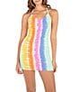 Color:Watermelon - Image 1 - Rainbow Ombre Tie-Dye Print Scoop Neck Halter Mini Cover-Up Dress