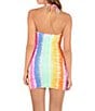 Color:Watermelon - Image 2 - Rainbow Ombre Tie-Dye Print Scoop Neck Halter Mini Cover-Up Dress