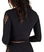 Hurley Shadow Palm Embroidered Crop Rashguard Swim Top, Color:Black - Image 2