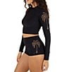 Hurley Shadow Palm Embroidered Crop Rashguard Swim Top, Color:Black - Image 4