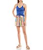 Color:Dazzling Blue - Image 3 - Shirred Front Ribbed Knit V-Neck Spaghetti Strap Tank Top