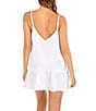 Color:White - Image 2 - Solid Cotton Gauze V-Neck Ruffle Hem Mini Cover-Up Dress