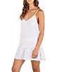Color:White - Image 3 - Solid Cotton Gauze V-Neck Ruffle Hem Mini Cover-Up Dress