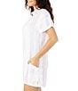 Hurley Stripe Gauze Point Collar Short Sleeve Button Front Swim Cover-Up Romper, Color:White - Image 3