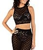 Color:Black - Image 1 - Summer Eyelet Crochet Crew Neck Cut-Out Crop Swim Cover-Up Top