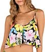 Color:Black - Image 1 - Sunset District Floral Print Scoop Neck Sleeveless Swing Tank Top Cover-Up