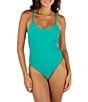 Hurley Wave Scrunch Scoop Neck Moderate One Piece Swimsuit, Color:Teal - Image 1