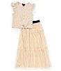 Color:Ecru - Image 1 - 7-16 Ruffle-Sleeve Top & Tiered Long Skirt Set