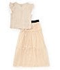 Color:Ecru - Image 2 - 7-16 Ruffle-Sleeve Top & Tiered Long Skirt Set
