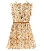 Color:Mustard - Image 1 - 7-16 Sleeveless Lace-Trimmed Floral Print Belted Fit-And-Flare Dress