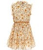 Color:Mustard - Image 2 - 7-16 Sleeveless Lace-Trimmed Floral Print Belted Fit-And-Flare Dress