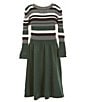 Color:Hunter - Image 1 - Big Girls 7-16 3/4 Sleeve Lurex Stripe/Solid Sweater Dress