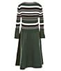 Color:Hunter - Image 2 - Big Girls 7-16 3/4 Sleeve Lurex Stripe/Solid Sweater Dress