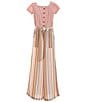 Color:Pink - Image 1 - Big Girls 7-16 Balloon Sleeve Solid/Striped Jumpsuit