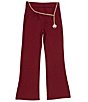 Color:Wine - Image 1 - Big Girls 7-16 Chain-Belted Knit Bootcut Pants