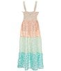 Color:Coral - Image 2 - Big Girls 7-16 Floral Print Colorblocked Tie Front Maxi Dress