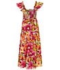 Color:Coral - Image 2 - Big Girls 7-16 Flutter-Sleeve Floral Print Maxi Dress