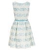 Color:Aqua - Image 4 - Big Girls 7-16 Long Sleeve Cardigan Sleeveless Print Skater Belted Dress 2-Piece Set