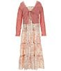 Color:Blush - Image 1 - Big Girls 7-16 Long Sleeve Cardigan Strappy Smocked Tiered Maxi Dress 2-Piece Set