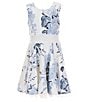 Color:Blue - Image 3 - Big Girls 7-16 Long Sleeve Solid Cardigan with Sleeveless Print Exposed Ruffle Shug Dress 2-Piece Set