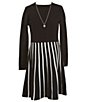Color:Black - Image 1 - Big Girls 7-16 Long Sleeve Solid/Stripe Sweater Dress