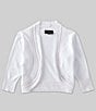 Color:White - Image 1 - Big Girls 7-16 Elbow-Sleeve Pointelle-Trim Knit Open-Front Cardigan