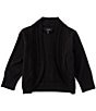Color:Black - Image 1 - Big Girls 7-16 Elbow-Sleeve Pointelle-Trim Knit Open-Front Cardigan