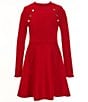 Color:Red - Image 1 - Big Girls 7-16 Raglan Sleeve Button Detailed Sweater Dress