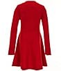 Color:Red - Image 2 - Big Girls 7-16 Raglan Sleeve Button Detailed Sweater Dress