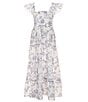Color:Blue - Image 1 - Big Girls 7-16 Ruffle Short Sleeve Printed Tiered Maxi Dress