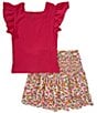 I.N. Girl Big Girls Ruffled Top & Skirt 2-Piece Set, Color:Pink - Image 2