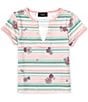 Color:Blush - Image 1 - Big Girls 7-16 Short Sleeve Horizontal-Stripe/Floral T-Shirt