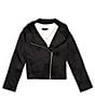 Color:Black - Image 1 - Big Girls 7-16 Short Sleeve Solid Mock Neck Top And Moto Jacket Set