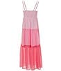 Color:Pink - Image 2 - Big Girls 7-16 Sleeveless Color Block Long Dress