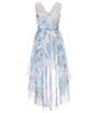 Color:Blue - Image 2 - Big Girls 7-16 Sleeveless Floral Printed Mesh Ribbon Bow Hi-Low Dress