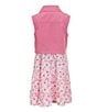 Color:Pink - Image 3 - Big Girls 7-16 Sleeveless Solid Twill Vest & Sleeveless Daisy Print Ruffle-Tiered Dress