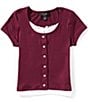 I.N. Girl Big Girls Short-Sleeve Faux-Button-Front Two-Fer Top, Color:Wine - Image 1
