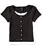 I.N. Girl Big Girls Short-Sleeve Faux-Button-Front Two-Fer Top, Color:Black - Image 1