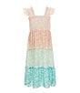 Color:Coral - Image 1 - Little Girls 4-6X Flutter-Sleeve Floral/Color Block Maxi Dress