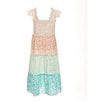 Color:Coral - Image 2 - Little Girls 4-6X Flutter-Sleeve Floral/Color Block Maxi Dress