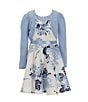 Color:Blue - Image 1 - Little Girls 4-6X Long Sleeve Shrug & Foiled-Printed Fit-And-Flare Dress Set